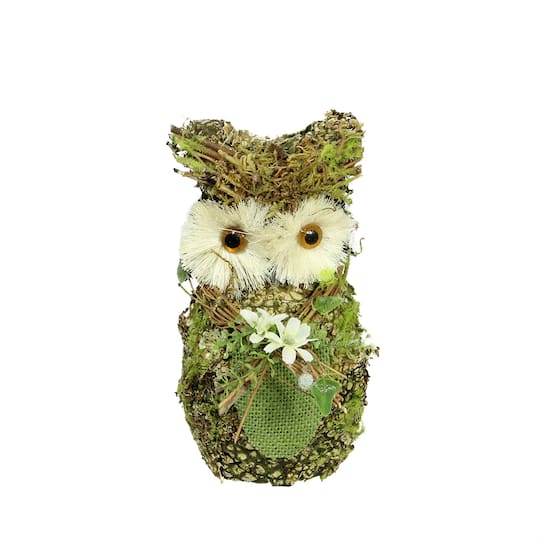 8.25&#x22; Brown &#x26; Green Decorative Spring Owl Tabletop Figure
